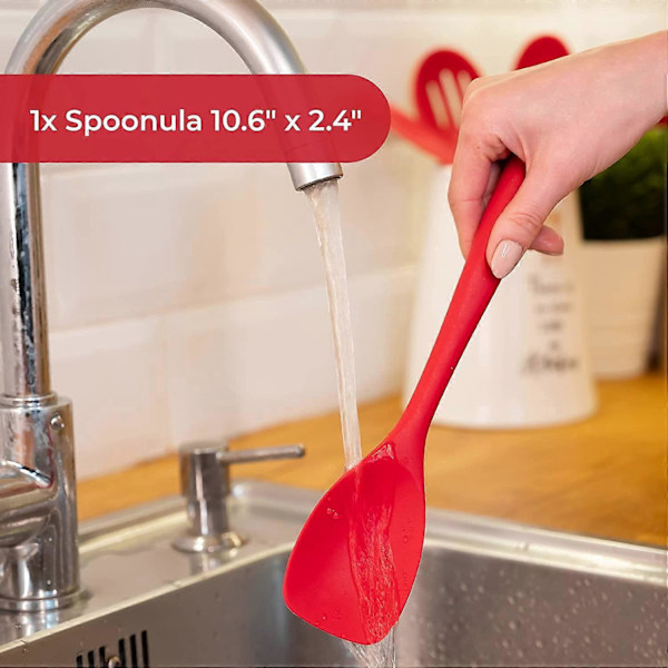 Basics Silikonspatel Sked (Spoonula) - Värmebeständiga Silikonspatlar upp till 250°C - Hygienisk Design i Ett Stycke av Gummi - Skedspatlar