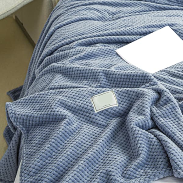 Kjøleteppe Melkefleece Gitter Jacquardteppe Sommer Kald Enkel Lurteppe for Sofaseng Kontor Blå 100x120cm