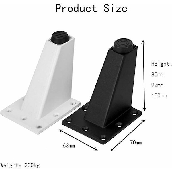4 st Justerbara Möbelben i Metall Aluminiumlegering Förtjockade Ben Soffbord Sängbord Möbelben, Vit, 9,2 cm för Hemmabruk