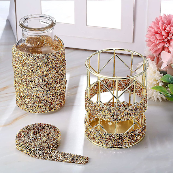 Kristall Strass Självhäftande Band - 3 Yards Bling Rulle Band, 3 Rullar i Olika Storlekar Guld