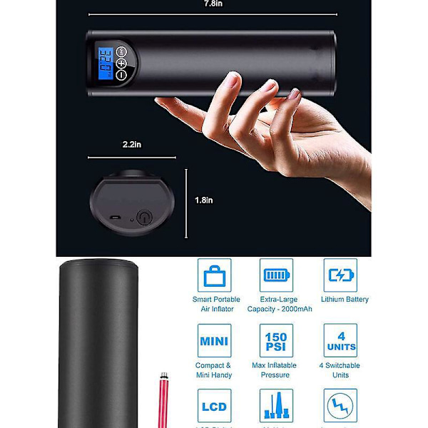Mini Genopladelig Pneumatisk Kompressor 150PSI / Min Digital Elektrisk Luftkompressor med LCD-Display