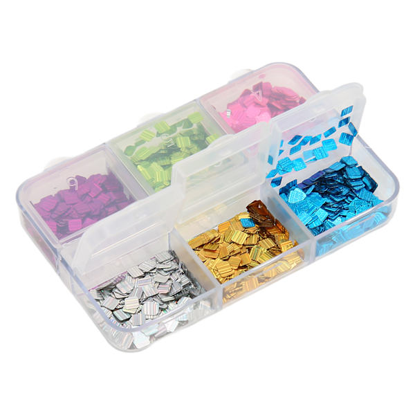 Square Nail Paljetter 6 Grids Blandet Laser Fargerik Square Nail Art Glitter for DIY Nail Art dekorasjon