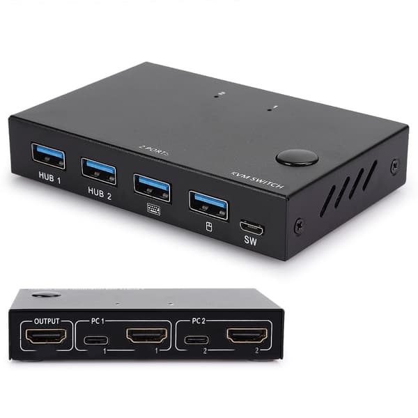 HDMI Splitter Switcher Computertilbehør 4K 2-ind-1-ud USB Sort til Mus / Tastatur Sort