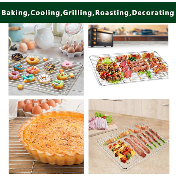 Grillgaller Set om 4, Rostfritt Stålgaller för Rostning, Bakning, Grillning, Kylning, Rostfritt & Ugnssäkert, Olika Storlekar & Multifunktionellt, Diskmaskinssäker