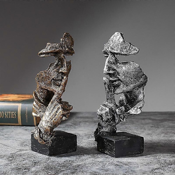 Gullsett med 3 kreative abstrakte skrivebordsdekorasjoner Tenkeren-statue, hånd- og ansiktsstatuer og skulpturer for hjemmestueinnredning - Ikke hør