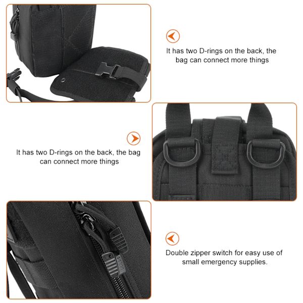 Udendørs højkvalitets rejsenødoverlevelsestaske Rescue Medical Pouch Pack (sort)