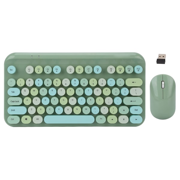 USB tangentbordsmus 2,4GHz trådlös ergonomisk retro 75 nycklar Full storlek set för dator bärbar dator Grön