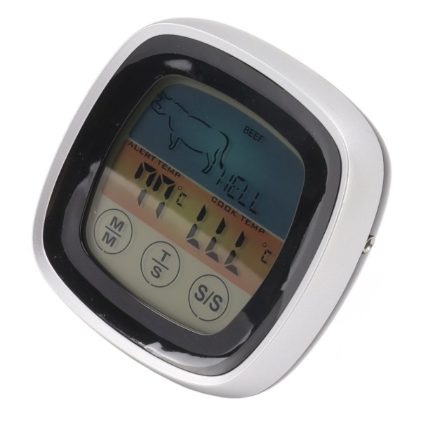 Matberøringstermometer Kjøkken Digital Display Timer Termometer Felt Grill Termometer Svart med Sølv Midtre Ramme