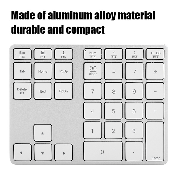 Mini numerisk tastatur for Bluetooth 3.0 aluminiumlegering innebygd litiumbatteri