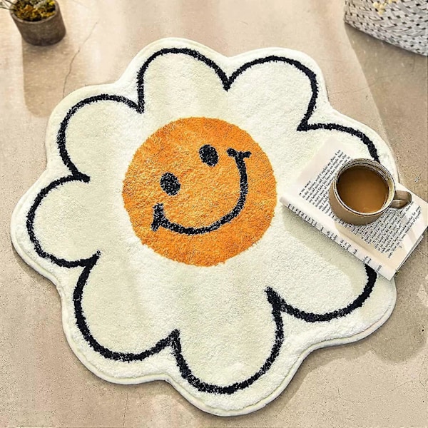 23.6 Tum Glad Mun Matta Solros Söt Badrumsmatta Stark Vattenabsorption Superabsorberande och Fluffig Maskintvättbar Badrumsmatta för Dusch, Badkar, Sovrum
