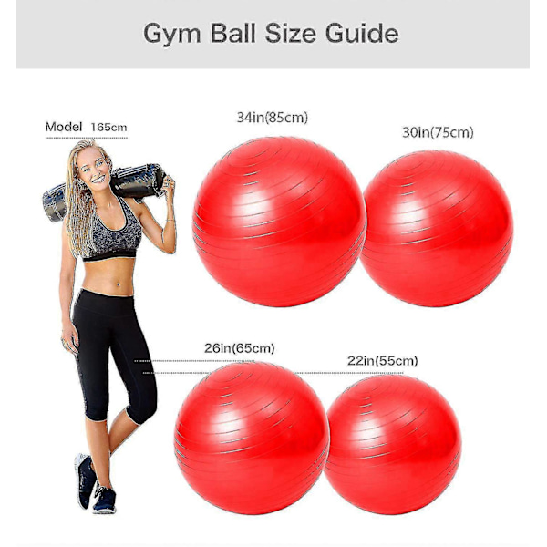 Gymnastinen pallo, puhkeamaton, Pilates, jooga, keskivartalon vahvistus, synnytysharjoittelu, pumppu, punainen, 55 cm