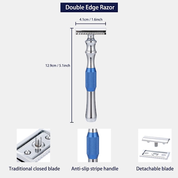 Man Shaving Razor Classic Double Edge Razor and Base Safety Shave (Blue Razor Base)