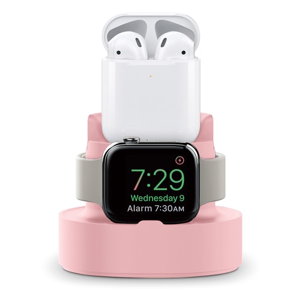 för IOS Phone Earbuds Watch Laddningsstation Multifunktionell Silikon Earbuds Watch Laddningsdocka för IOS Phone Pink