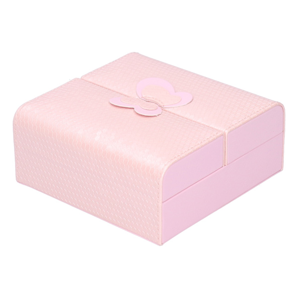 Smykkeæske Fashionable PU Læder Halskæde Vedhæng Ørering Organizer Display Case 15x15x6.5cmPink