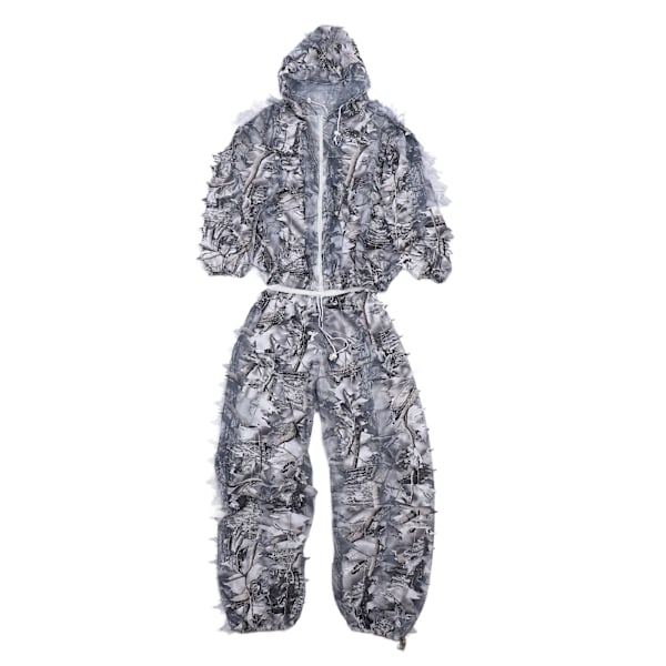 Snövit kamouflage Ghillie-dräkt 3D lövjackor och byxor set kläder för jakt