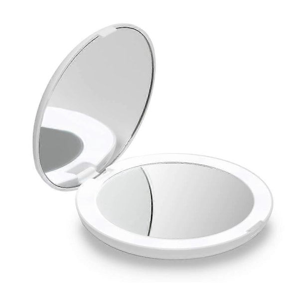 LED Belyst Fickspegel, 1x / 10x Förstoring - Sminkspegel med Naturligt Ljus, 12,7 cm Diameter, Kompakt och Portabel för Resor, Vit
