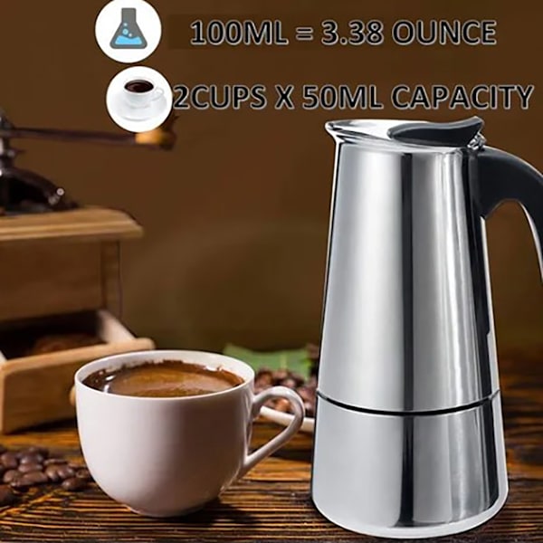 100ML Rostfritt Stål Kaffebryggare Moka Kanna Isolerad Termisk Kaffekanna för Handbryggt Kaffe