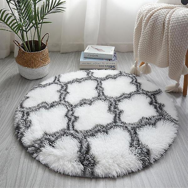 Mjuk och fluffig blå rund matta 80cm - Hög lugg för vardagsrum eller sovrum