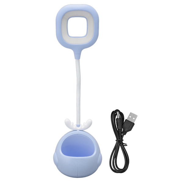 LED-bordslampa Ögonskydd Skonsam enhetlig belysning Flexibel slang USB läsljus med pennhållare Blå
