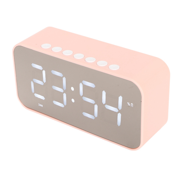 Trådlös Bluetooth-högtalare Stereo Ljud Brusreducerande Temperaturdisplay Röstmeddelande FM-radio Spegelväckarklocka Rosa