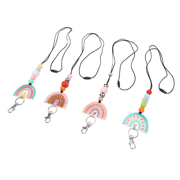 4 stk Rainbow Bead Teacher-lanyard for ID-merker og nøkler Søt akryl Rainbow Silikonperlebånd med nøkkelring