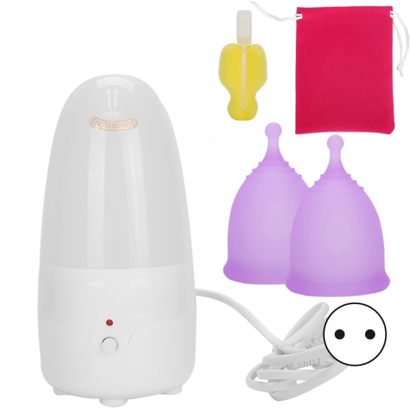 Gjenbrukbar menstruasjonskopp for kvinner Dame menstruasjonskopp rensemaskinsett (EU-plugg 110240V)(Renere menstruasjonskopp lilla sS)