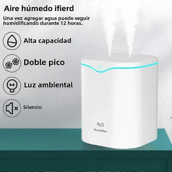 2000ML USB Skrivbordsluftfuktare med Dubbel Spray för Aromaterapi och Hudvård, Sval Mist Luftrenare för Hem och Kontor 1SprayPortVit