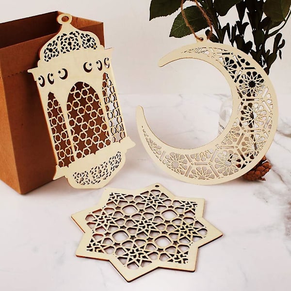 6-delt Eid Mubarak trepyntsett - DIY Moon Wind Shape Dekorasjoner