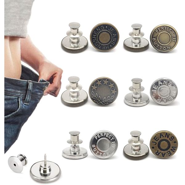 Justerbare Jeans Knapper - 6 Pak, Nem Installation og Genanvendelig, Øjeblikkelig Talje Stramning Løsning