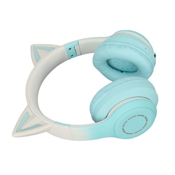 Cat Ear Bluetooth Gaming-hodetelefoner Trådløst sammenleggbart musikkhodesett med LED-lys Avtakbar mikrofon 3,5 mm kabel Grønn