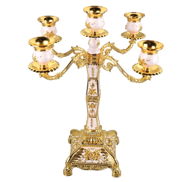 Metalarme kandelaber Retro lysestage i europæisk stil Romantisk lysestage dekoration til bryllupsmiddag Guld og hvid Fem hoveder