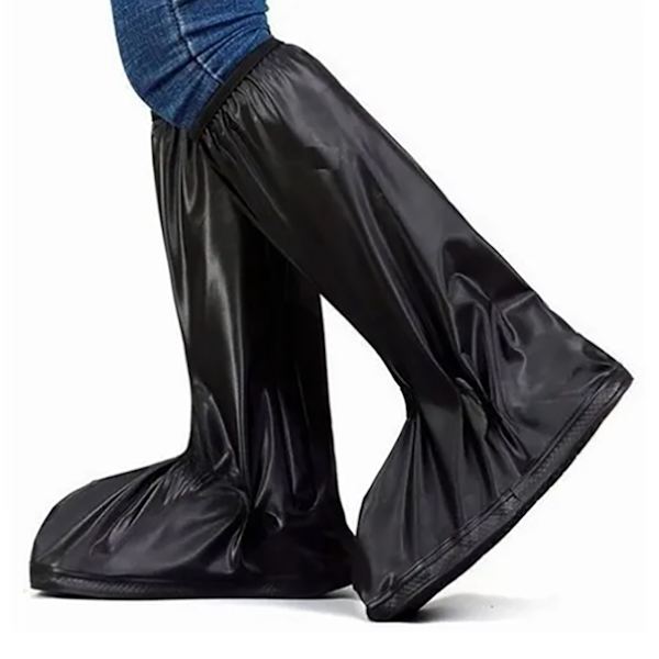 PVC Regnstövlar Överdrag Vattentät Lätt Antislip Höga Galoscher Svart 40cm Mid Calf