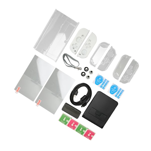 Spelkonsol Tillbehör Bundle Kit Konsol Härdat Glas Film Tumgrepp Skyddande Väska Förvaringsväska Set för Switch OLED