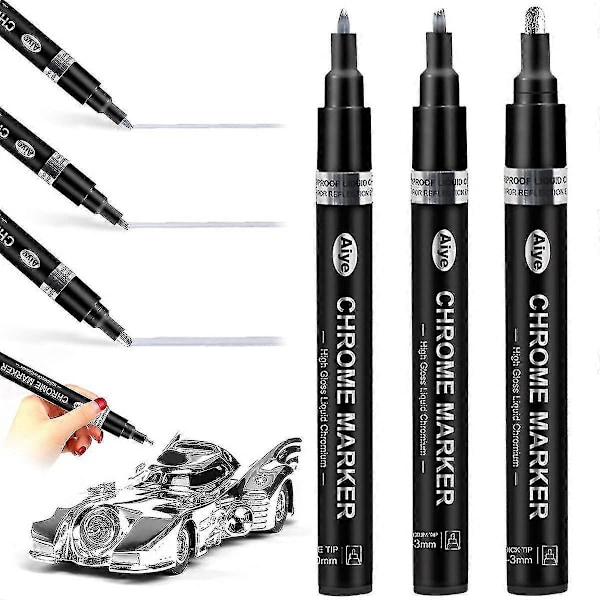 Metallic Marking Markers Pennset - 3 st Flytande Krom Markör Spegel Flytande Krom Färgpenna Set för DIY Konst Hantverk Silver