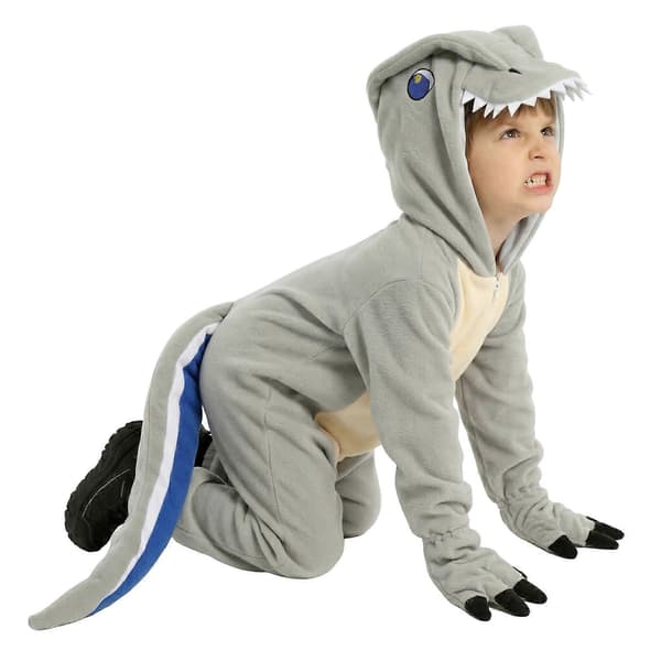 Dinosaurie-heldragt med hætte til børn, dyrekostume til Halloween, efterårs- og vinterpyjamas, blågrå Dilophosaurus, S Blue gray Dilophosau S