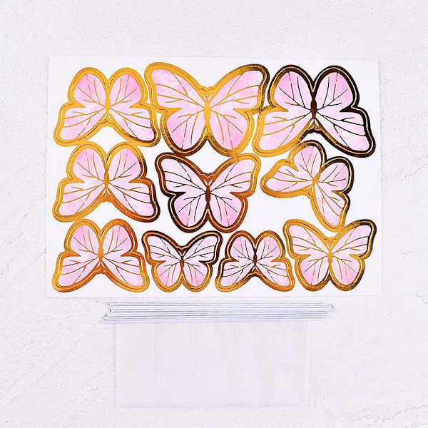 Pink Butterfly Kagepynt 10 stk Guld Metal Cupcake Dekorationer til Piger Fødselsdagsfest