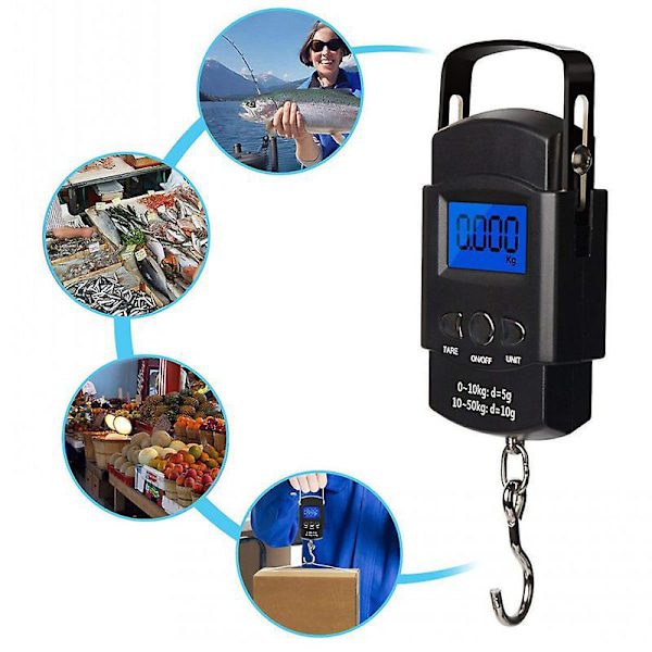 Digital Fiskevåg 110lb/50kg Bakgrundsbelyst LCD Bärbar Elektronisk Vågskala med Mätband