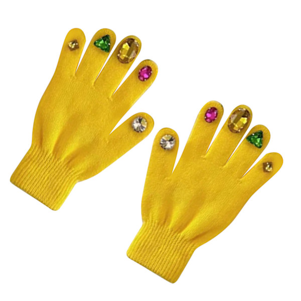 Rhinestone Negle Handsker DIY Professional Hold Varm Fortykning Fuld Finger Bløde Negle Rhinestone Handsker til Manicure Gul