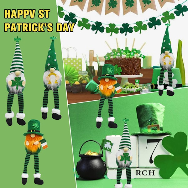 3 kpl Pyhän Patrickin päivän tonttupehmolelu Shamrock-pehmolelu tonttulelu kodin koristeluun lahja