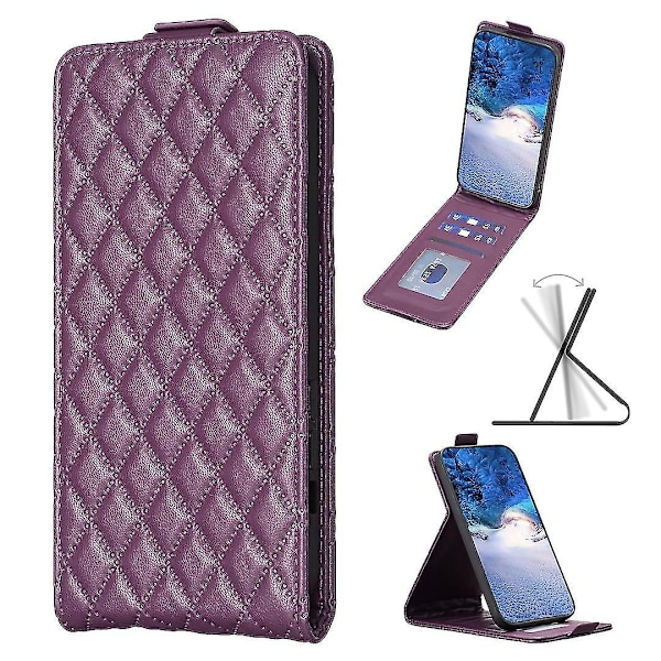 Til Samsung Galaxy A35 5G Etui Kortholder Vertikal Flip Læder Cover-B11 Mørk lilla