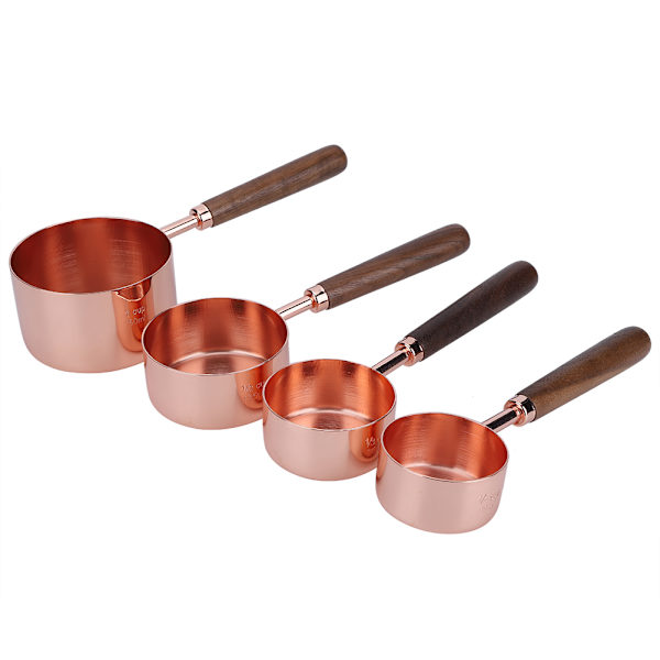 4 st/set Roséguld Mätkopp Sked med Skala Tjockad Trähandtag Hembakningsverktyg