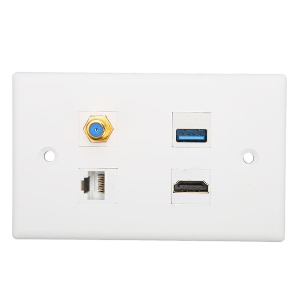 4-portars väggplatta HD Multimedia Interface F-typ USB3.0 Cat6 Hemmakablar Frontplatta för HDTV-projektor Dator