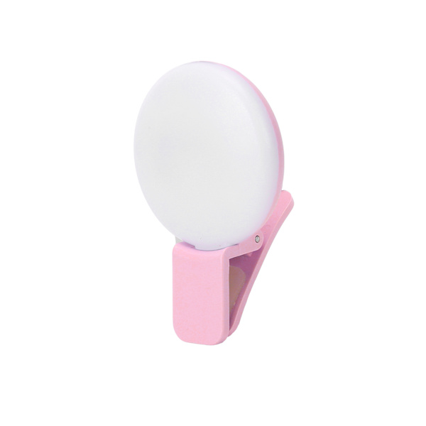 Mini telefonklips påfyldningslys USB genopladelig selfie ringlys til livestreaming (Pink )