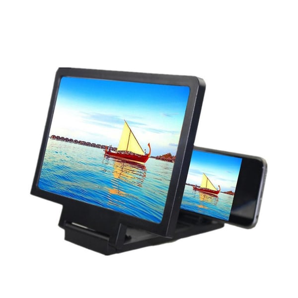 Svart 3D-skjermforsterker med HD-stativ og forstørrelsesglass for forstørret øyebeskyttelse
