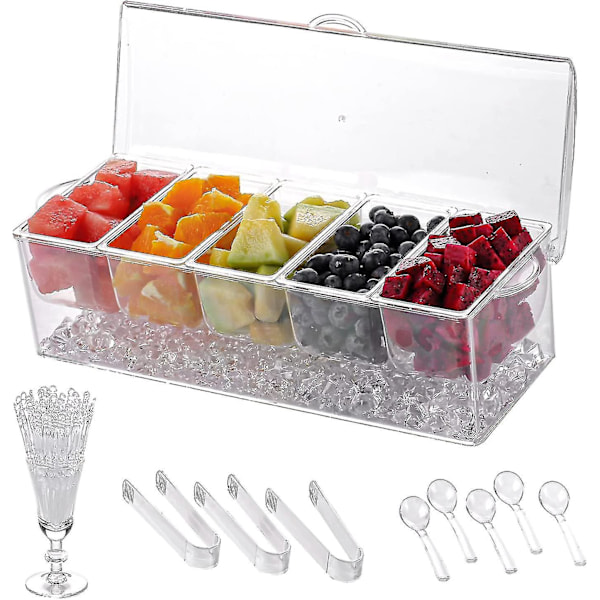 Condiment Chiller | Clear Icy Bar with Lid and 5 Removable Compartments