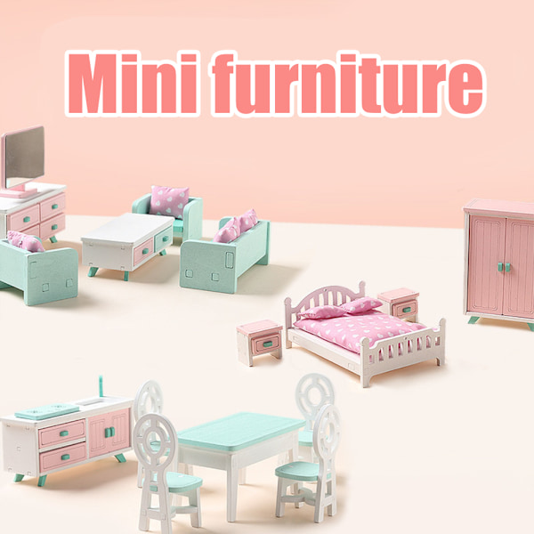 Jenter Tretre Pink Soverom Lekesett Late Som Om Dukkehus Møbler Sett Simulering Miniatyr Display Modell