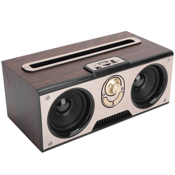 Retro Trådlös Bluetooth-högtalare i trä HiFi Bärbar Ljudstöd Minneskort AUX i Mörkt Träfärg