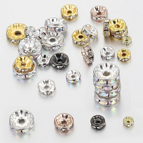 100 kpl 4 6 8 10 mm pyöreitä strassikristallihelmiä DIY-korutarvikkeisiin Sinkkimetalliset litteät välihelmet hopea 10 mm