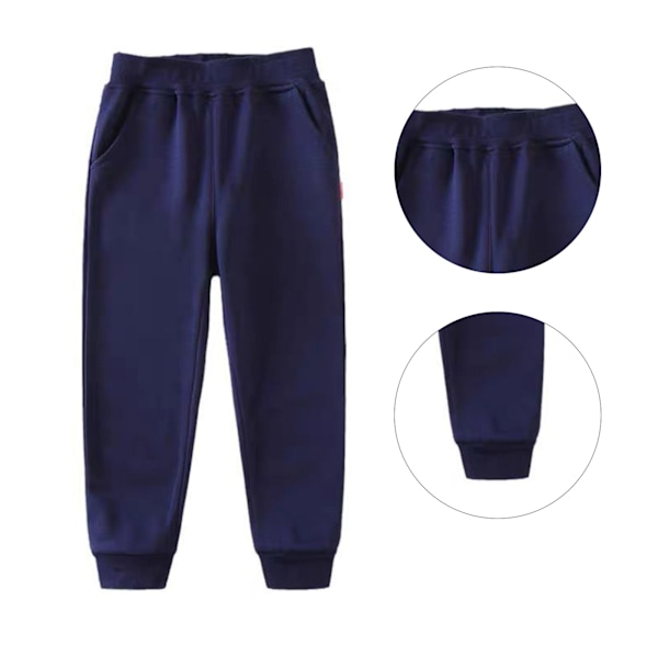 Barnejoggebukse med elastisk midje, pustende, fasjonable, avsmalnende bomullsjoggebukse for gutter og jenter fra 120 cm til 130 cm, blå