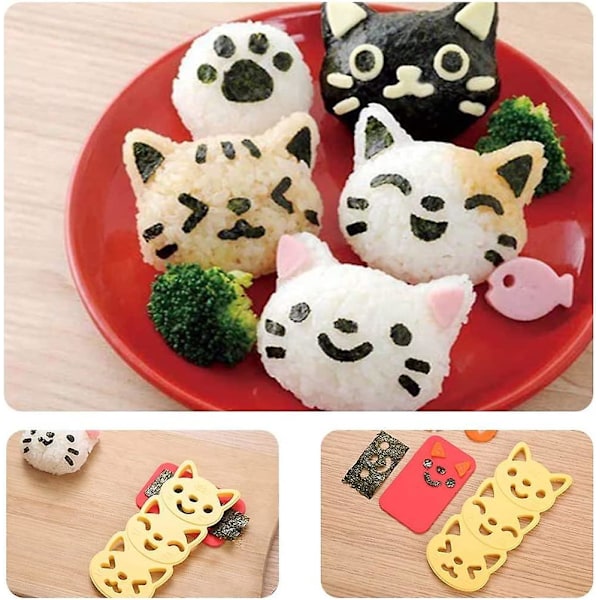 Bento Tillbehör Sushi Form Risbollsform Tecknad Kattmönster Sushi Bento Nori Kök